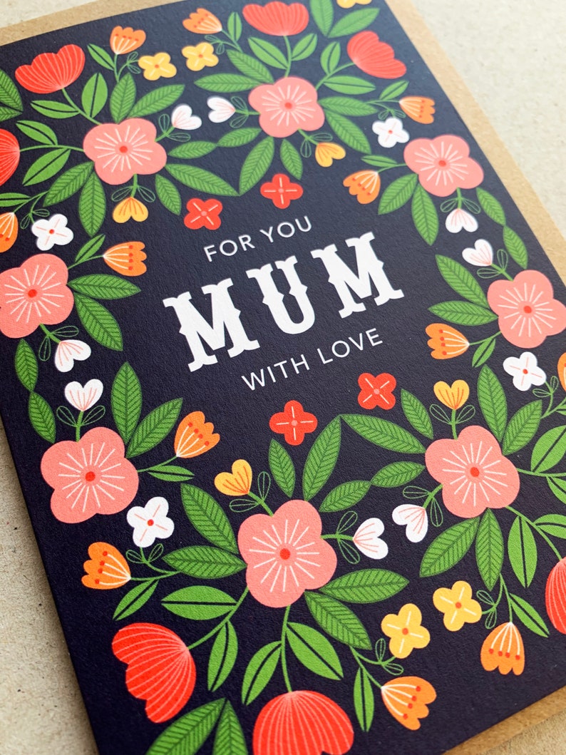 Mum card, For Mum With Love, folky floral design image 2