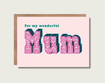 Wonderful Mum Mother's Day Card, Eco-Friendly A6 Size, birthday card