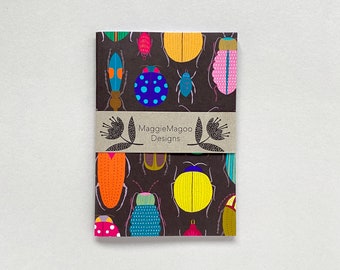 A6 notebook, beetle insect pattern journal