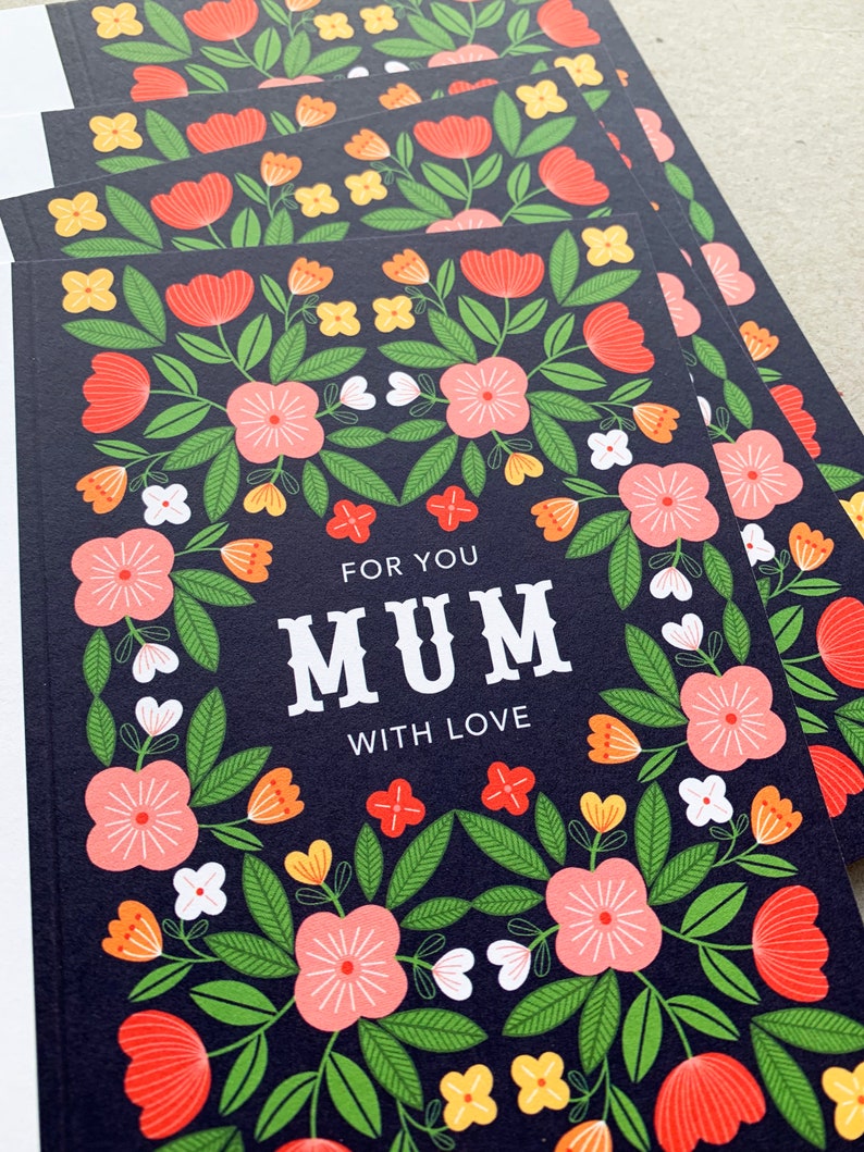 Mum card, For Mum With Love, folky floral design image 5