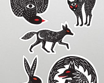 Bundle of 5 Folklore Animals Die Cut Stickers