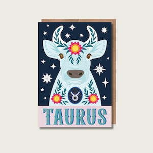 Biglietto di auguri per il segno zodiacale del Toro, arte astrologica
