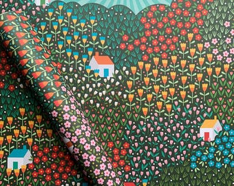 Houses on the hill gift wrap, wrapping paper, colourful wrap