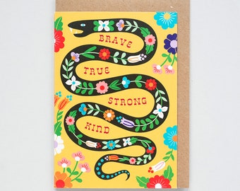 Carte de voeux illustrée de serpent lumineux, année du serpent