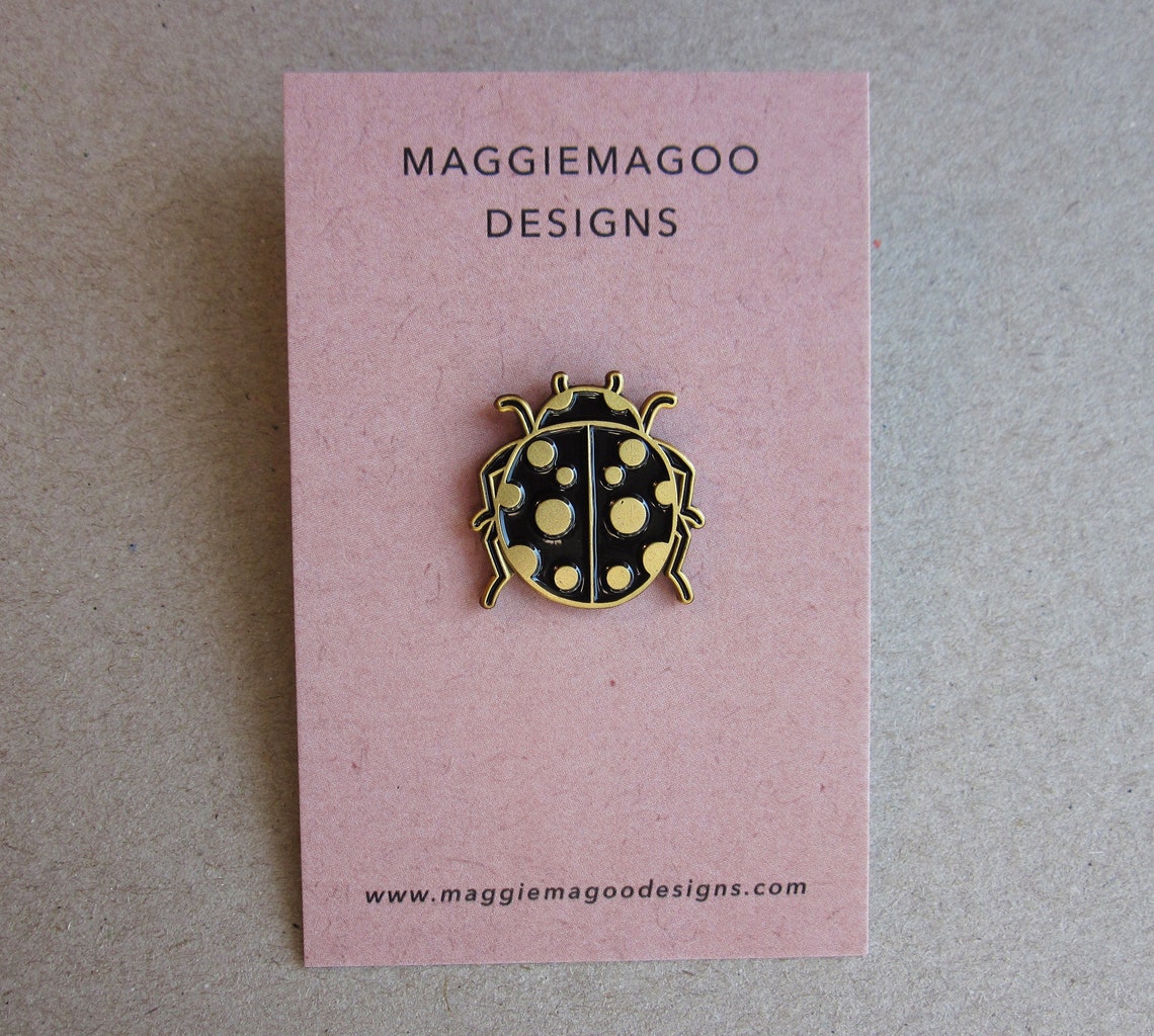Ladybird Enamel Pin Brooch Beetle Badge Black and Gold Metal Etsy