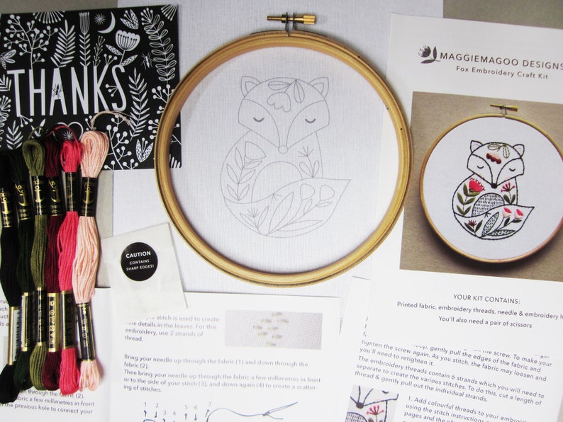Embroidery craft kit fox design Etsy