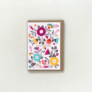 Cartão de aniversário, padrão floral retrô