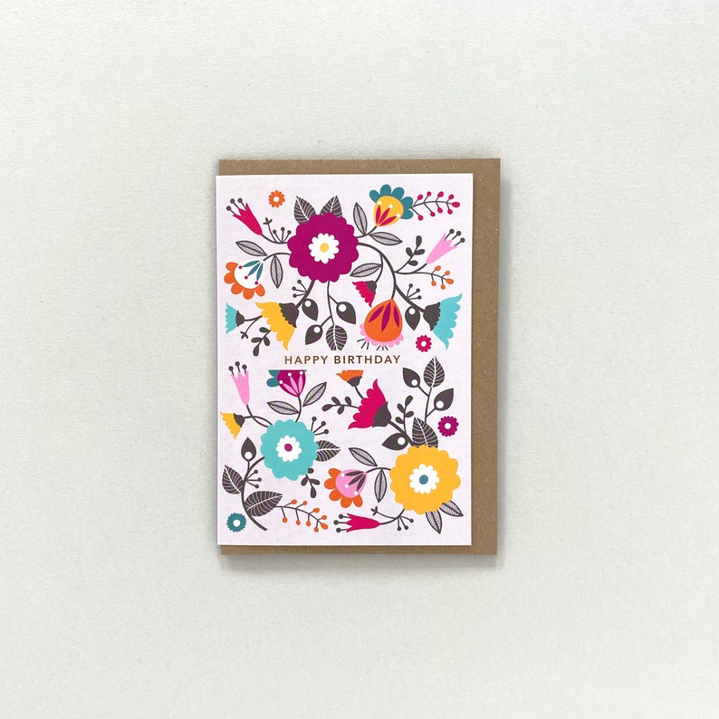 Carte d'anniversaire, motif floral rétro image 1