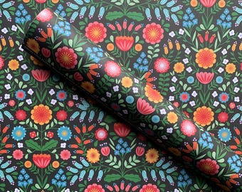 Folk flowers gift wrap, wrapping paper, colourful sheet wrap