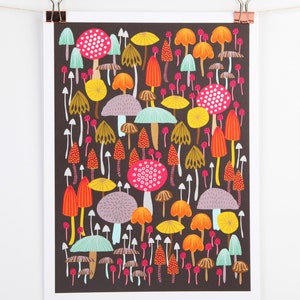 A4 art print, toadstool and mushroom illustration