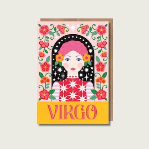 Tarjeta de felicitación del signo zodiacal Virgo, arte astrológico
