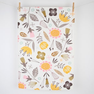 Woodland whimsical floral illustrated tea towel image 1