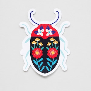 Illustrated Floral Beetle Die Cut Sticker image 1