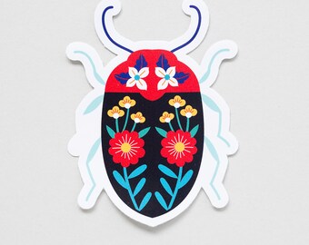 Sticker imprimé scarabée floral