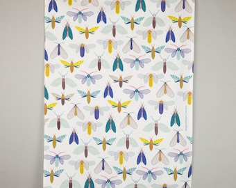 Moths and butterfly illustrated tea towel