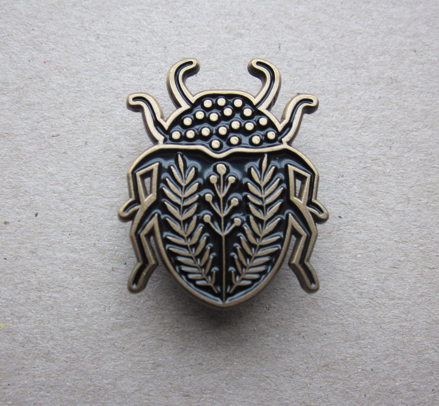 Vintage Scarab Beetle Brooch Pin - Green Enamel With Gold Tone Finish, Cherokee Artisan Style (D-873)