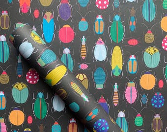 Bugs & beetles gift wrap, wrapping paper, colourful fun sheet wrap