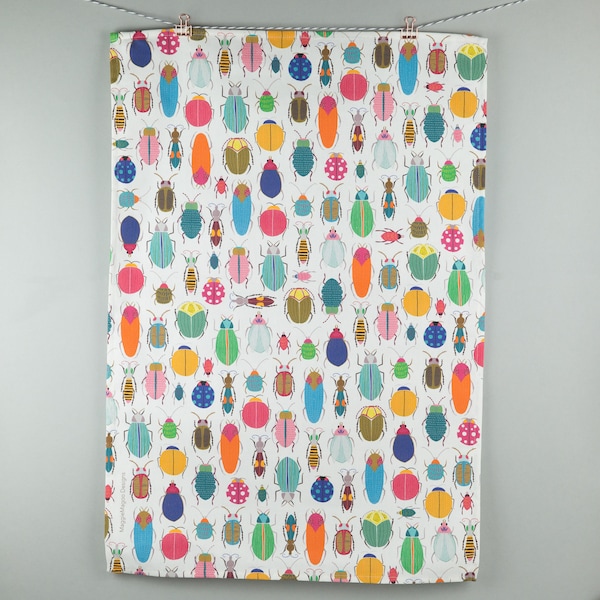 Bugs and beetles pattern tea towel by MaggieMagoo Designs, unique gift idea