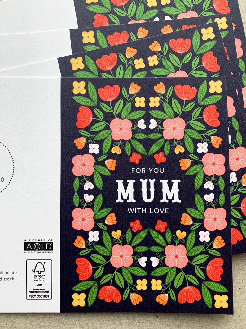 Mum card, For Mum With Love, folky floral design image 4