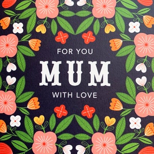 Mum card, For Mum With Love, folky floral design image 3