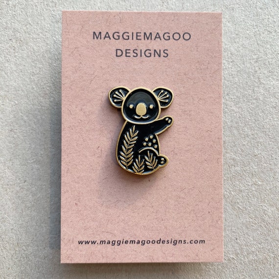 Broche Animalière Koala Or émail Noir Vintage - Bijou Charmant Référence 5158 - Occasion Parfait