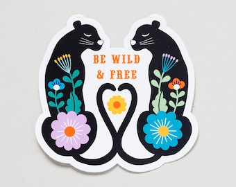 Be Wild & Free Folk Cat Die Cut Sticker