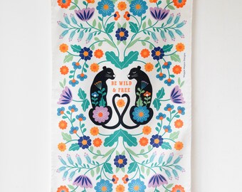 Two Folk Cats Tea Towel