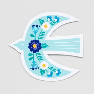 Blauer Vogel mit Blumen gestanzter Aufkleber