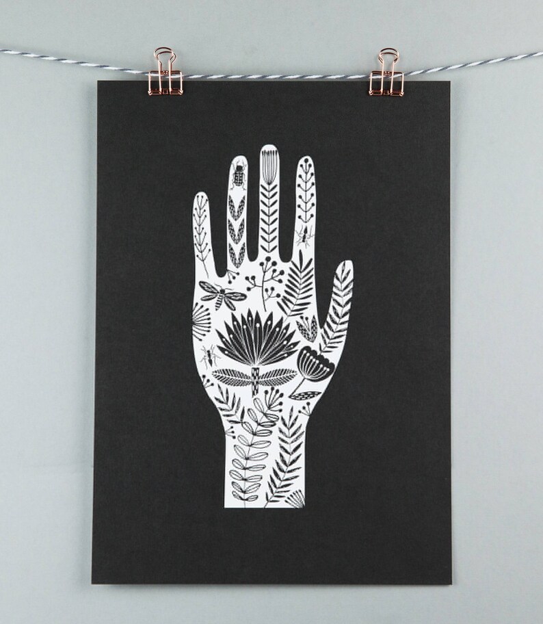 A3 art print, tattoo inspired hand illustration image 1