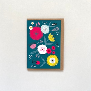Carte vierge florale bleu sarcelle image 1