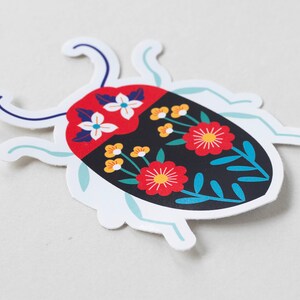 Illustrated Floral Beetle Die Cut Sticker image 2