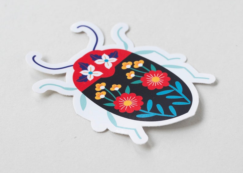 Illustrated Floral Beetle Die Cut Sticker image 2