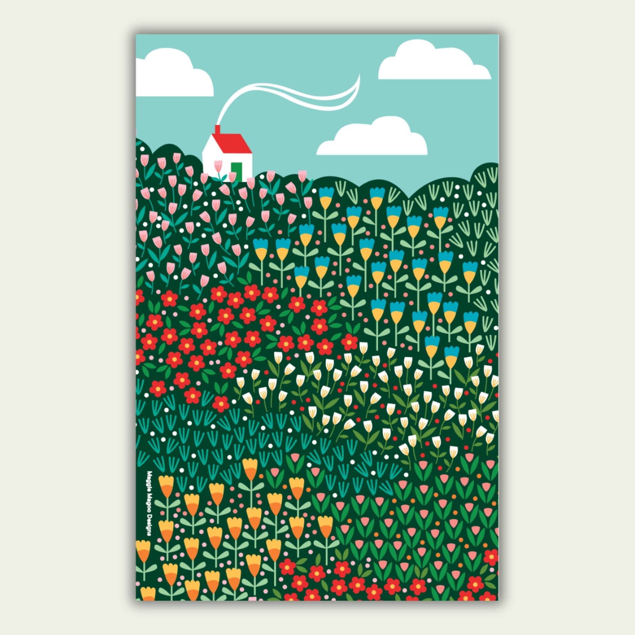 House on a Hill Patterned Tea Towel - Etsy