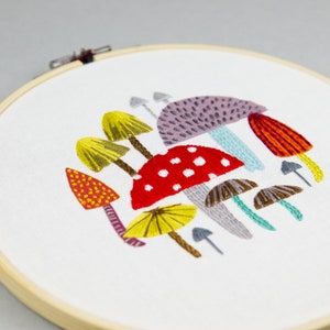 DIY embroidery printed fabric, mushroom & toadstools design to stitch yourself at home image 1