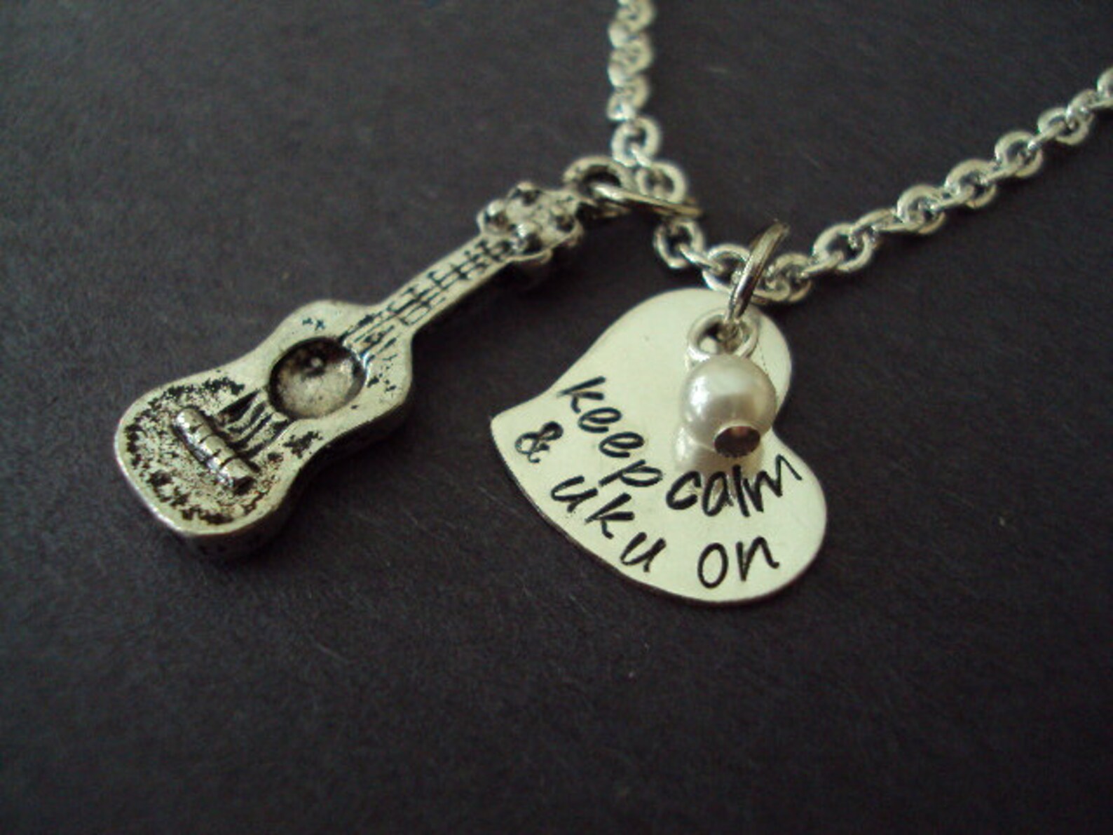 Keep Calm & Uku on Aluminum Necklace With Ukulele Charm and Etsy