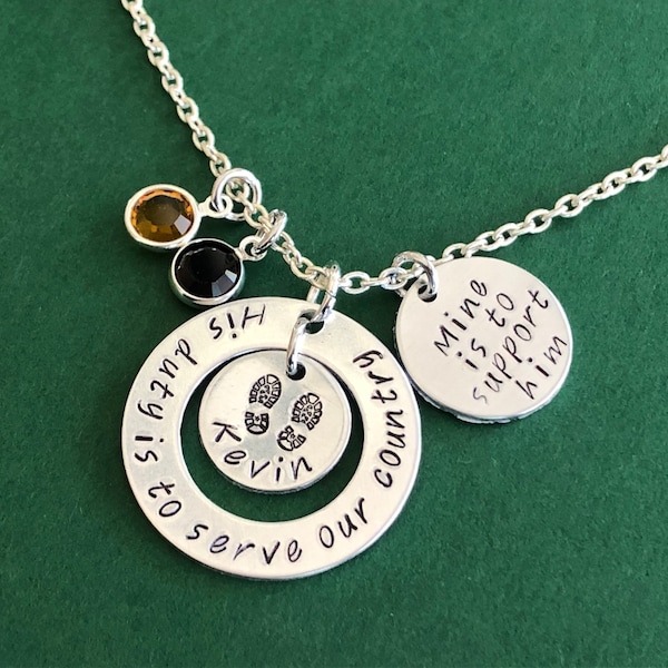 Military Mom/Wife/Girlfriend Necklace - His/Her duty is to serve our country, Mine is to support him/her - Army, Navy, USAF, USMC, USCG