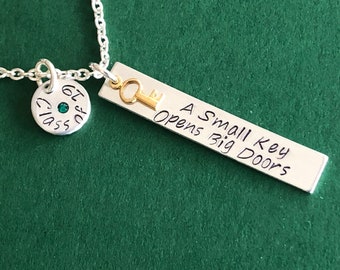 A Key Necklace - Graduate/New Journey Gift - "A Small Key Opens Big Doors" - Class of - Graduation Gifts - Turkish Proverb