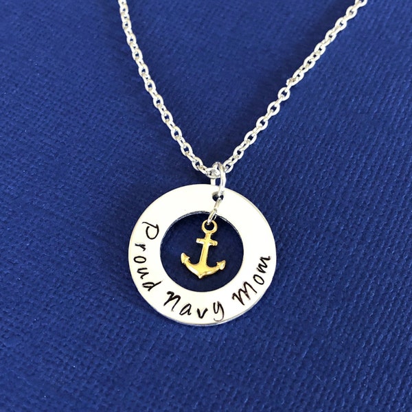 Proud Navy Mom / Proud Navy Sister - Proud Navy family - Aluminum necklace with anchor charm