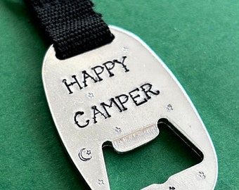 Personalized Aluminum Bottle Opener Keychain with Strap - Camping - Pick up Track - Camping Trip - Happy Camper - Home away from Home