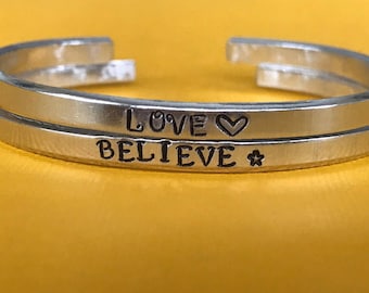 Adjustable Aluminum Cuff Bracelet  - Skinny Cuff Bracelet - Personalized bracelet - Stackable Bracelet - Hidden quote - Hidden message
