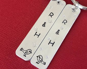 Love Birds Keychains (set of 2) - Couples Keychains - Personalized Initials Keychains - Valentine's day, Anniversary, Wedding gift