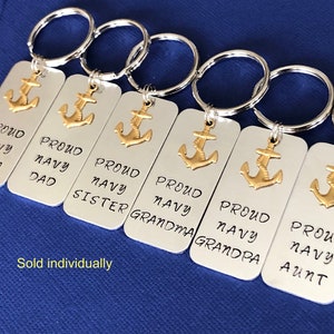 Proud Navy Dad / Proud Navy Brother Keyring with anchor charm sold individually Proud Navy family keyring Navy GrandPa/boyfriend/cousin image 1