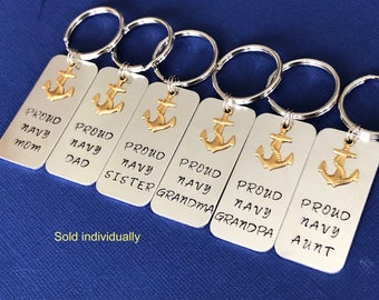 Proud Navy Dad / Proud Navy Brother Keyring with anchor charm (sold individually) - Proud Navy family keyring -Navy GrandPa/boyfriend/cousin