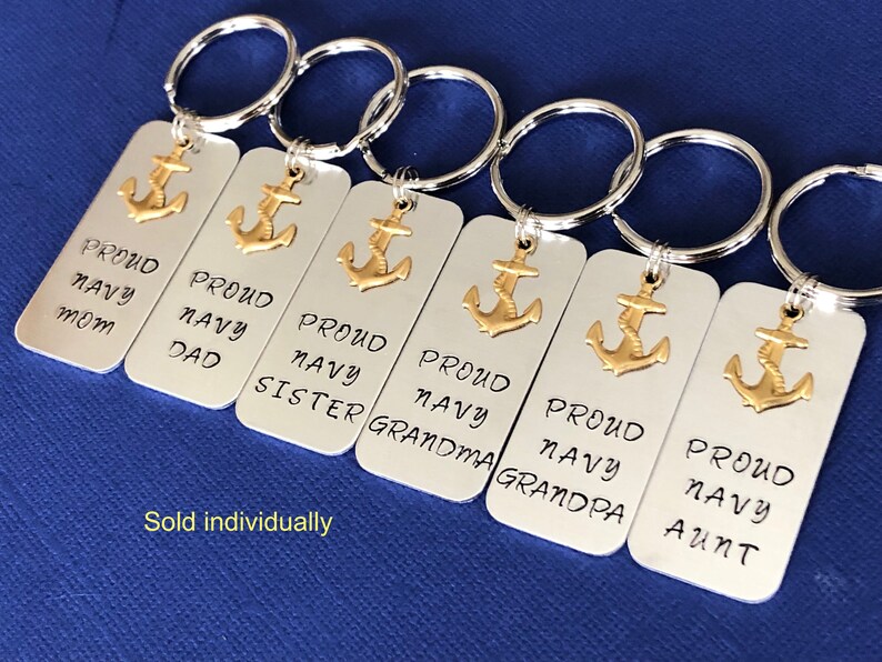 Proud Navy Dad / Proud Navy Brother Keyring with anchor charm sold individually Proud Navy family keyring Navy GrandPa/boyfriend/cousin image 1