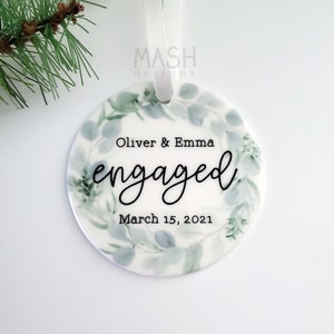 Engagement Ornament, Engagement Gift, Engaged Christmas Ornament, Personalized Engaged Ornament, For Couple, Eucalyptus, Keepsake Ornament