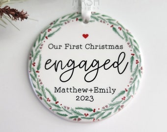 first Christmas engaged, our first Christmas, engagement ornament, engaged ornament, personalized ornament, custom ornament, for couple