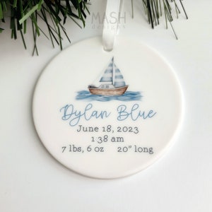 Nautical Baby Christmas Ornament, Nautical Nursery Decor, Baby Boy Birth Stats Ornament, New Baby Gift, Personalized Baby Ornament