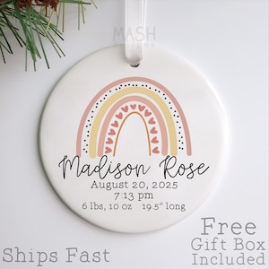 Rainbow Baby Ornament, Baby Girl Ornament, baby birth stats ornament, baby keepsake, newborn gift, personalized baby ornament