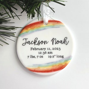 Rainbow Baby Ornament, Baby Stats Ornament, baby birth stats, first Christmas, baby keepsake, newborn gift, personalized baby ornament