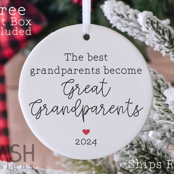 Great Grandparents Christmas Pregnancy Announcement Ornament - The Best Grandparents Become Great Grandparents - Pregnancy Reveal Ornament